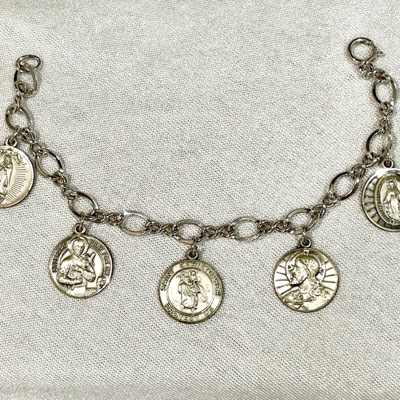 Vintage Sterling Silver 925 Catholic Christian Charm Bracelet Religious Mary - Picture 8 of 11